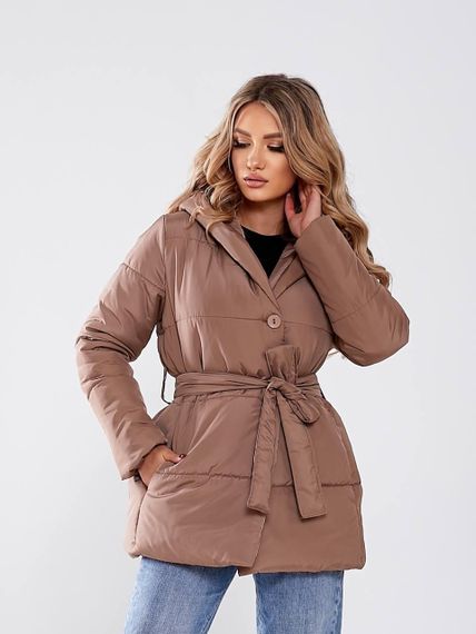 Жіноча зимова куртка з поясом, арт. 505, кава | Зображення 4