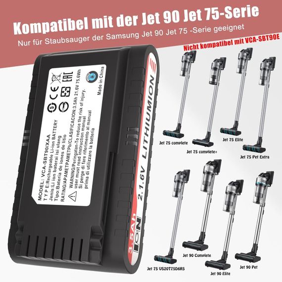Аккумулятор KUNLUN 21.6V 3500mAh для пылесосов Samsung Jet 75 90 Complete/Elite/Pet Extra сменный литий-ионный | Зображення 1