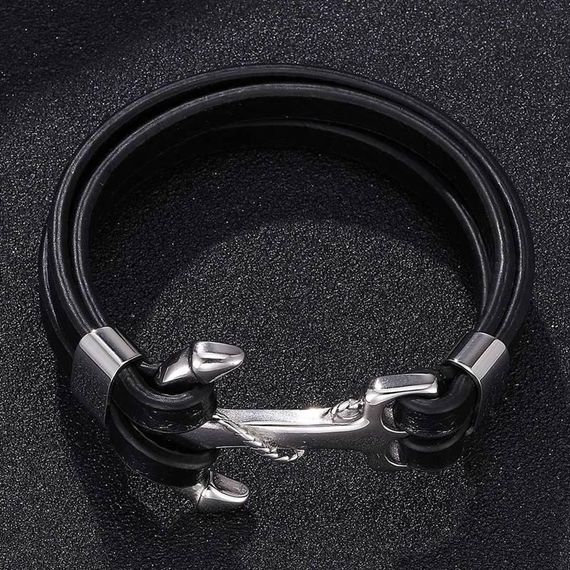 Чоловічий шкіряний браслет Primo Rope Anchor з застібкою якір - Black | Зображення 3