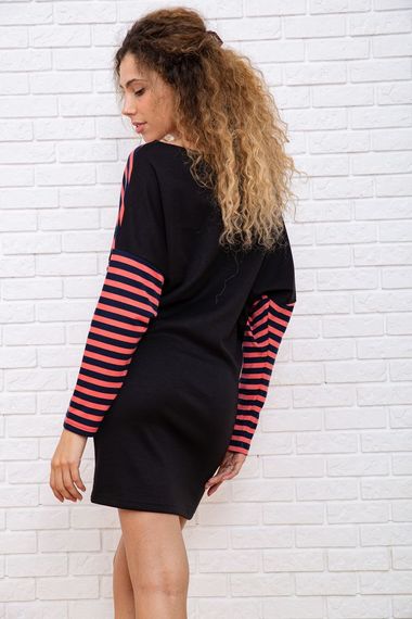 Коротка сукня, в рожево-синю смужку з принтом, 167R149-2 | Зображення 3