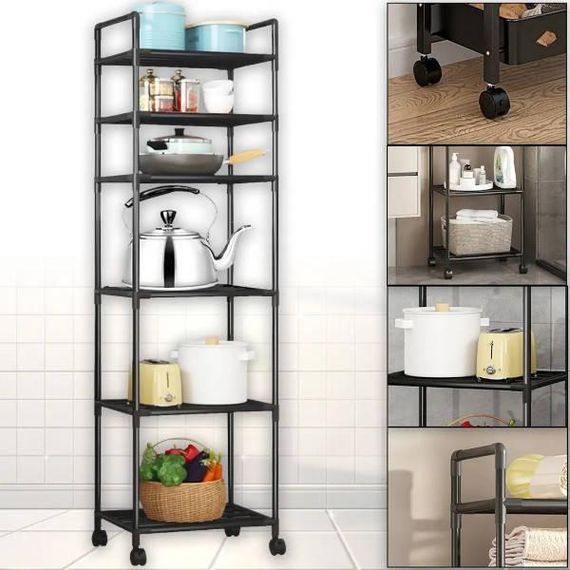 Полка этажерка на колесиках на 6 ярусов Коричневая