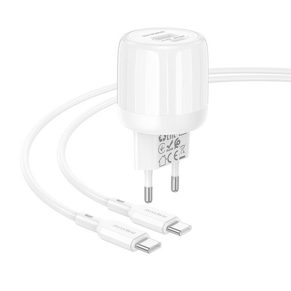 МЗП Borofone BA94A Lustrous PD30W+QC3.0 (1USB-A/1C) + кабель Type-C to Type-C White | Зображення 1