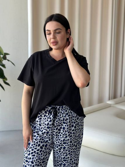 Чорна жіноча піжама з леопардовим принтом PLUS SIZE | Зображення 1