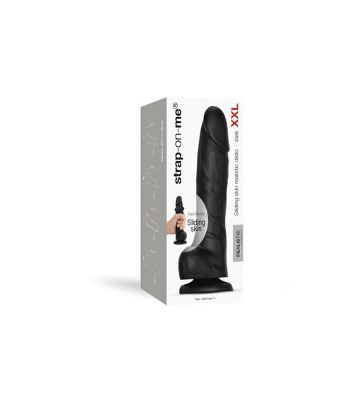 Реалистичный фаллоимитатор Strap-On-Me Sliding Skin Realistic Dildo Black XXL, эффект подвижной кожи Sex Aura | Зображення 8
