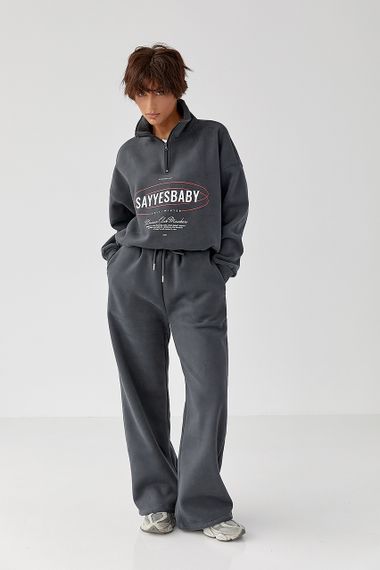 Теплий спортивний костюм із принтом - темно-сірий цвет, S/M (є розміри) | Зображення 4