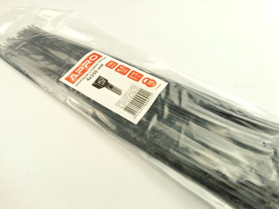 Хомут пластиковий APRO 350х4 (100 шт. в уп.) чорний, 1 ПАКОВКА (CT-B4350)