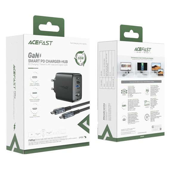 МЗП Acefast A17 PD65W GaN (1USB-A/1C/1HDMI) + кабель Type-C to Type-C Black | Зображення 4