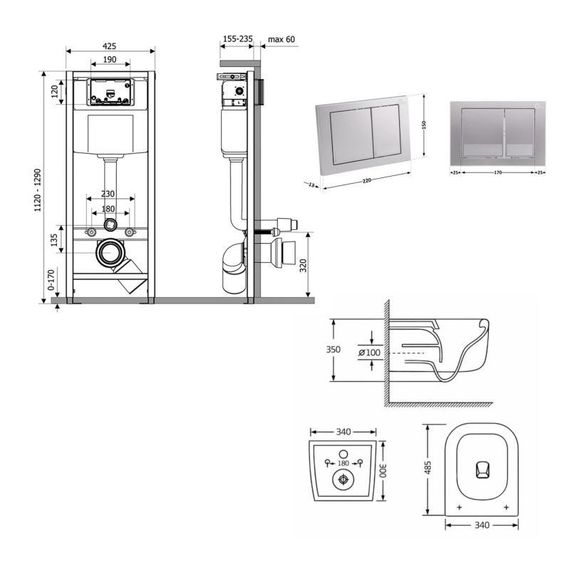 Готовое решение Qtap для ванной комнаты: подвесной унитаз Gemini Ultra Quiet 485×340×350 + комплект инсталляции Nest 4 в 1 | Зображення 1