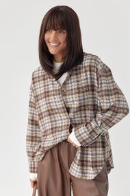 Сорочка в клітинку з подовженою спинкою - коричневий цвет, L (є розміри)