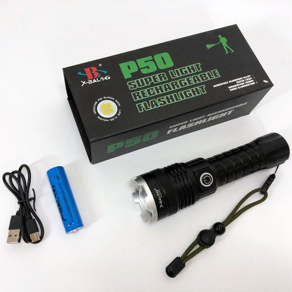 Мощный аккумуляторный лед фонарик X-Balog BL-A72-P50, Карманный фонарь с usb зарядкой, Супер JS-132 яркий фонарик | Зображення 3