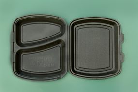 Ланч-бокс ЧОРНЫЙ с 2 делениями из вспененного полистирола с крышкой 240x210x70 мм. 150 шт/уп
