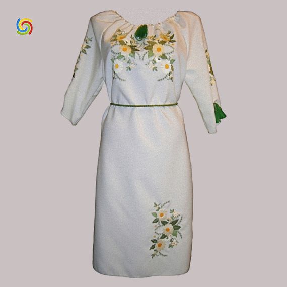 Платье вышитое Украинская вышиванка 486 цвет белый размер S