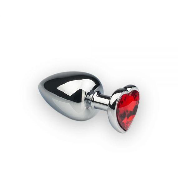 Анальна пробка металева срібна зі стразом Heart Ruby, L sexstyle
