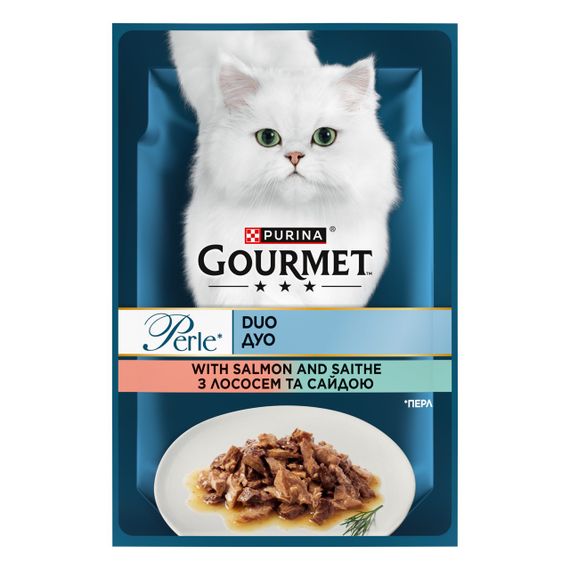 Вологий корм для котів з лососем та сайдою Gourmet Perle Duo, 85 гр