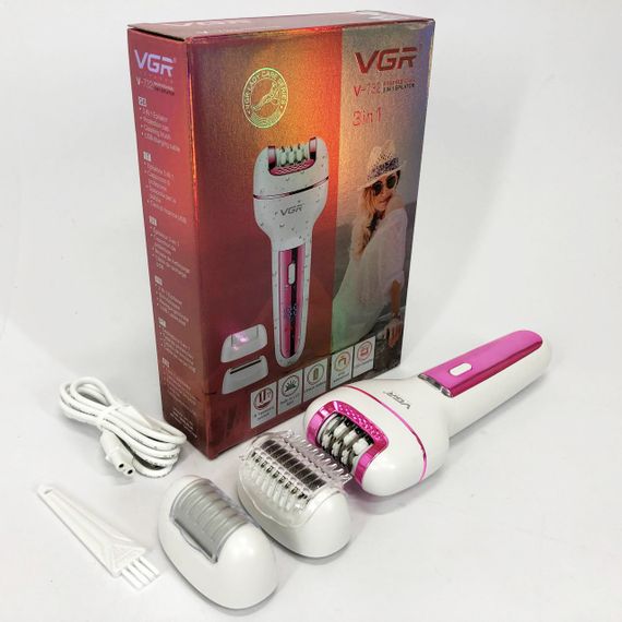 Женский беспроводной эпилятор 3в1 VGR V-732 для ног и зоны бикини с подсветкой и дисплеем. Цвет: розовый | Зображення 8