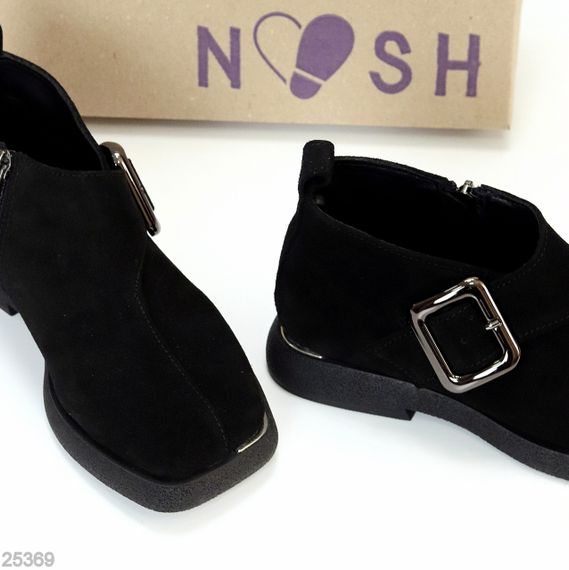 Дизайнерские черные туфли натуральная замша квадратный носок | Зображення 2