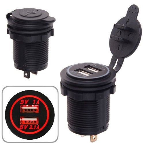 Автомобільний зарядний пристрій 2 USB 12-24V урізне в планку NEW