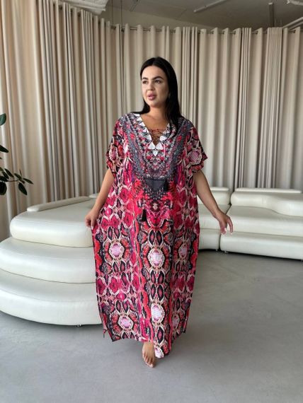 Легка максі сукня-туніка рожева PLUS SIZE для відпочинку | Зображення 7