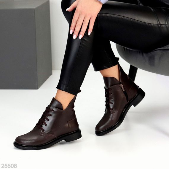 Дизайнерські шкіряні зимові низькі черевики асиметричний дизайн колір Шоколад | Зображення 5