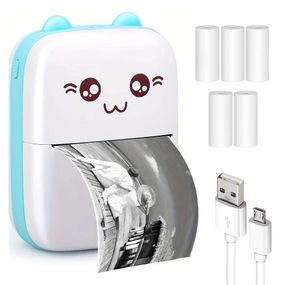 Детский мини принтер с Bluetooth + 5 рулонов термобумаги / Аккумуляторный термопринтер для телефона