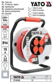 Удлинитель YATO Польша сетевой катушка кабель 3 жилы Ø=2,5² l=50 м YT-8108