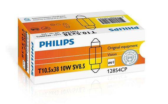 Покажнена лампа розжарювання PHILIPS 12854CP C10WX38mm 12 V 10 W SV8,5 | Зображення 1