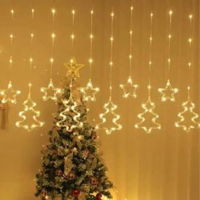 Гірлянда штора зірки та ялинки (8 режимів) від мережі, розмір 3*0,8 м