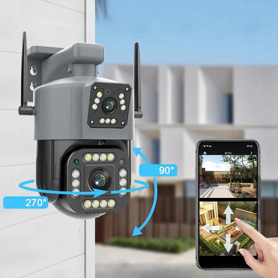 Поворотна WiFi камера Qettopo V380  / Вулична IP камера відеоспостереження 8Мп, 2 об'єктиви | Зображення 4