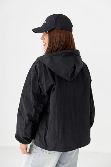 Жіноча вітровка з капюшоном - чорний цвет, ONE SIZE (є розміри) | Зображення 1