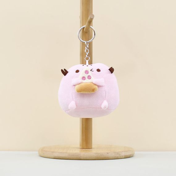 Плюшевий Брелок м'яка іграшка кіт Пушин з піцою у лапках 10 см Брелок на шкільний портфель рюкзак Рожевий | Зображення 1