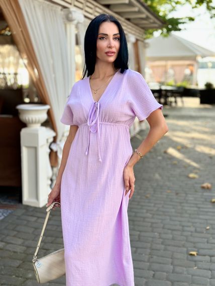 Жіноча довга літня сукня з мусліну легка із завищеною талією розмір 42/44 колір бузковий GF58774 | Зображення 3