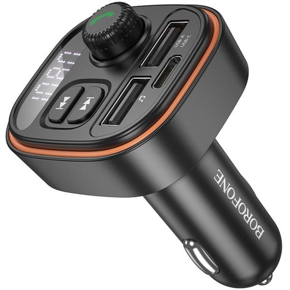 АЗП FM модулятор Borofone BC59 Heroic (2USB-A/1C) Black | Зображення 1