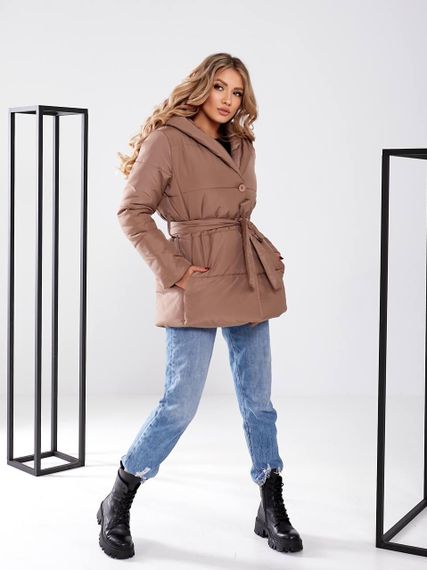Жіноча зимова куртка з поясом, арт. 505, кава