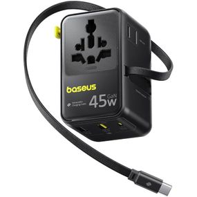 Мережевий універсальний перехідник Baseus AG11 45W with retractable cable (2USB-A/1C/1Socket) (E0307F) Cosmic Black