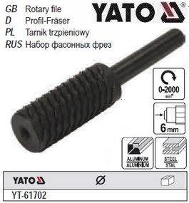 Фреза цилиндрическая металл YATO Польша Ø=12 мм шпіндель Ø=6 мм YT-61702