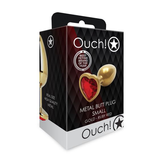 Металева анальна пробка Heart Gem, розмір S, золотисто-червоний колір Ouch! (Нідерланди) Sex Aura | Зображення 7