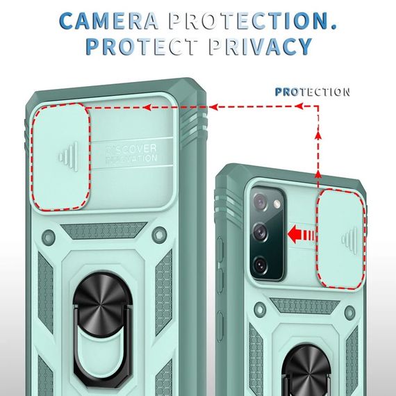 Чохол New Armor з кільцем-підставкою зі шторкою на Samsung Galaxy S22 зелений | Зображення 1