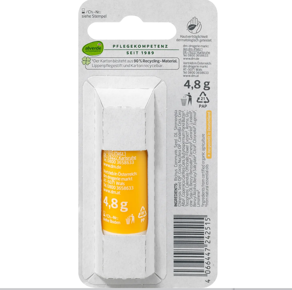 Бальзам для губ з календулою alverde NATURKOSMETIK Lippenpflege Calendula, 4,8 g | Зображення 1