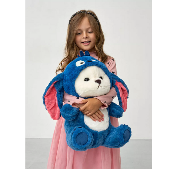 М'яка дитяча іграшка Ведмедик у піжамі Стіч 90 см, великий ведмедик у капюшоні, подушка-обіймашка | Зображення 1