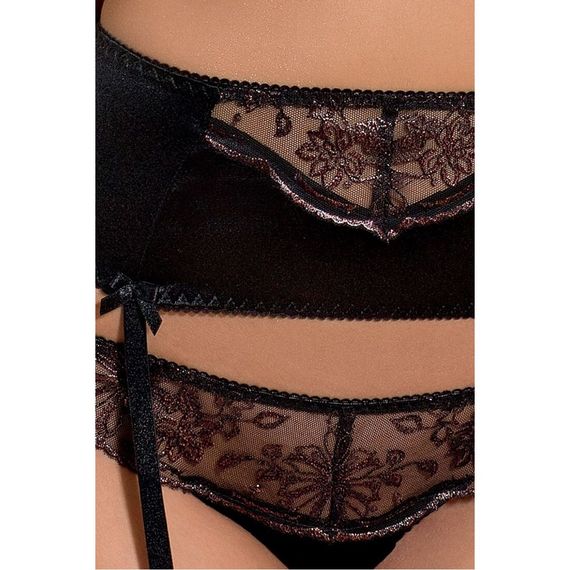 Комплект білизни Passion Exclusive BRIDA SET OpenBra L/XL black, трусики-танга, пояс, відкритий ліф | Зображення 2