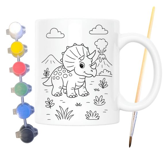 Набір для творчості кружка розмальовка Динозавр Трицератопс 330 мл біла (КР0155) | Зображення 1
