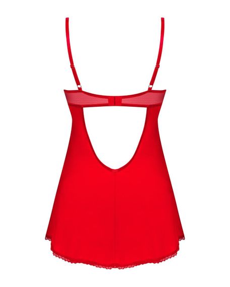 Пеньюар Obsessive Ingridia chemise & thong XS/S, червоний, Сорочка, стрінги sexstyle | Зображення 3
