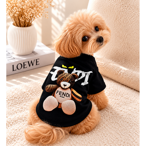 Брендовая футболка для собак и котов Fendi Teddy Bear Black | Стильная черная одежда для питомцев