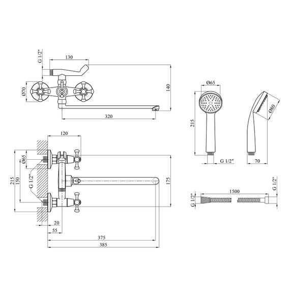 Змішувач для ванни Kroner KRM Rhein - C072 (CV018076) | Зображення 1