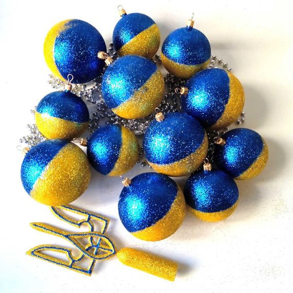 Верхівка на ялинку Тризуб блискучий і новорічні іграшки набір | новорічна прикраса |