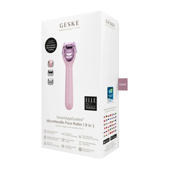 Электронный роллер для лица с микроиглами GESKE MicroNeedle Face Roller 9в1 gray, Розовый | Зображення 7