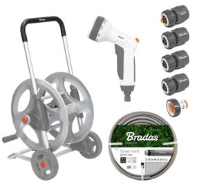 Металевий візок зі шлангом Bradas WHITE LINE 1/2" 20 м та аксесуарами комплект для поливу SILVER PRO SET (WL-AG33320SET1)