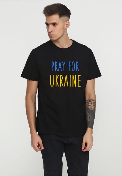 Футболка чоловіча чорна з принтом "Pray for Ukraine", XL