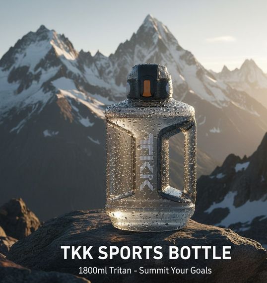 Спортивная бутылка TKK 2300 мл (2.3 л) - Черный Tritan BPA-free, ударопрочная эко-бутылка с ручкой и клапаном | Зображення 5