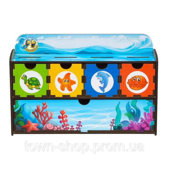 Деревянная настольная игра "Морские жители-2" Ubumblebees (ПСД004) PSD004 сортер-комодик | Зображення 2